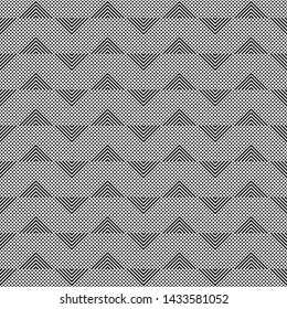 Seamless vector background. An abstract monochrome pattern with points and fat lines. A geometrical ornament of design of infinitely repeating angular forms.