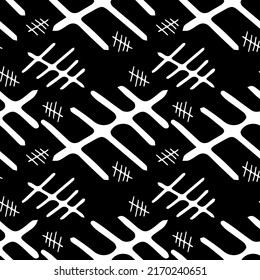 Seamless vector background with abstract ornaments. Retro bright summer background. Vintage exotic print. Black and white modern abstract seamless pattern for textile design. 