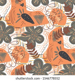 Seamless vector background of abstract shapes and lines. Abstract creative doodle pattern for poster, banner, fabric, textile, stationery, flyer, invitation, greeting cards design