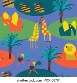 seamless vector background with African animals