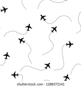 Seamless vector background with airplanes and destination routes. Ideal for travel websites, aviation themes, transportation graphics, and global business presentations. Clean, scalable design