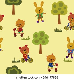 seamless vector background animals in the forest