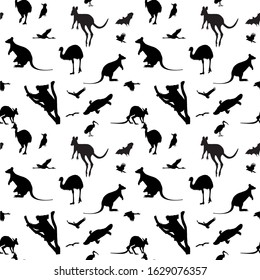 Seamless vector background with Australian animal silhouettes