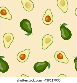 Seamless vector background with avocado on a light background