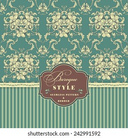 Seamless vector background. Baroque pattern and border. Design element