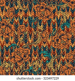Seamless vector background with baroque pattern, imitation jacquard knitting