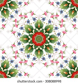 Seamless vector background. Beautiful floral Ukrainian ornament. Flower in the style of Petrykivka painting. Background with pattern similar to cross stitch.