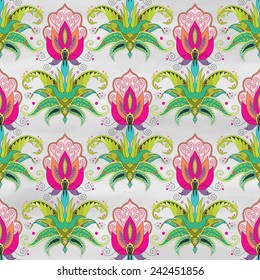 Seamless vector background. Beautiful oriental fantastic floral pattern. Watercolor hand drawing.