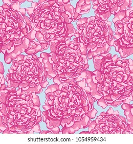 Seamless vector background with beautiful pattern of peonies. Romantic background in vintage style.