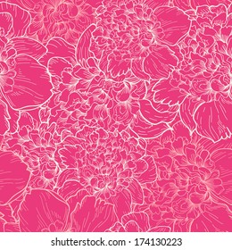 Seamless vector background with beautiful pattern of peonies.