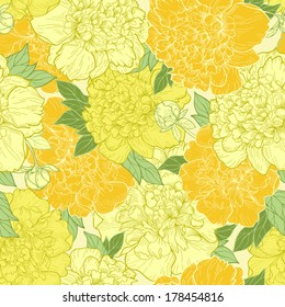 Seamless vector background with beautiful pattern of peonies. 