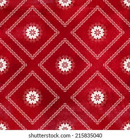 Seamless vector background. Beautiful round and square patterns. Imitation of chinese porcelain painting. Red watercolor background. Hand drawing.