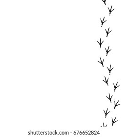  Seamless Vector background with bird trail on the right side. Black Bird footprints track on white background.