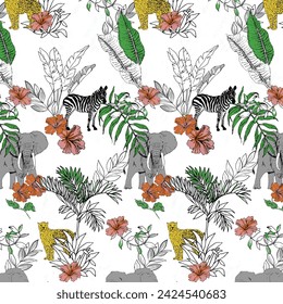Seamless vector background with birds and flowers. Children style. Kides design 