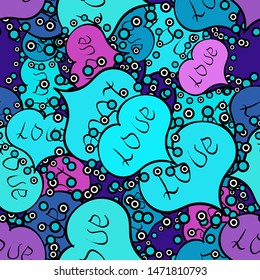 Seamless vector background with black, blue and violet hearts. Love, wedding, Valentines day design.