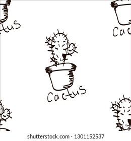 Seamless vector background of black hand-drawn cactus. Suitable for background, packaging design, fabric