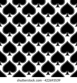 Seamless, vector background with black suits of playing cards. Pattern of spades.