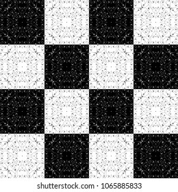 Seamless vector background of black and white squares with a pattern of fine calligraphic lines