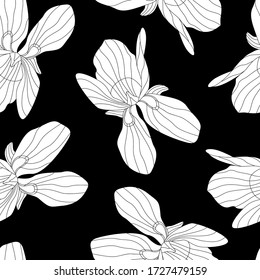 
Seamless vector background. Black and white violet flower pattern. Suitable for packaging, for fabric. Notebook cover, wallpaper