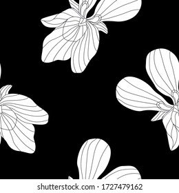 
Seamless vector background. Black and white violet flower pattern. Suitable for packaging, for fabric. Notebook cover, wallpaper