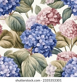 Nahtlose Vektorhintergrund mit blauen Hydrangea-Blumen, Vintage-Aquarell-Malstil.