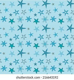 Seamless Vector Background of Blue Starfish Pattern