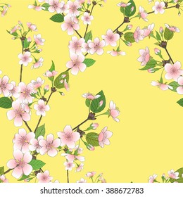 Seamless vector background - branch of blossoming cherry.Vector seamless pattern. Use printed materials, signs, items, websites, maps, posters, postcards, packaging.