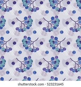Seamless vector background with branches of chokeberry. Hand drawn texture