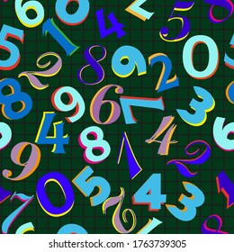 seamless vector background with bright colorful numbers 0 - 9