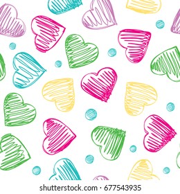 Seamless vector background with bright hearts.