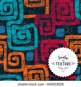 Seamless vector background with bright spiral pattern. Shabby backdrop. 