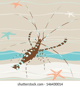 Seamless vector background with brine shrimp and starfish.