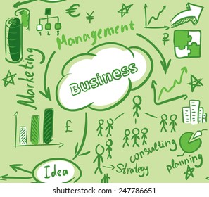Seamless vector background, business, management scheme, chart, graph, diagram and schedule texture. Green color