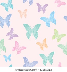 A seamless vector background of butterflies in pastel colours
