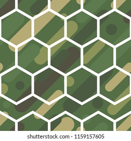 Seamless vector background with camouflage pattern. The military colors. Green-olive range of colors. Textile rapport.