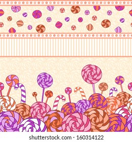 seamless vector background with candies and lollipops