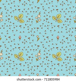 Seamless vector background. Cartoon flowers, berries. Suitable for children's bedding, or clothes, flyer children's books.