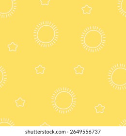 Fundo de vetor sem costura com desenho animado sol e estrela. Vetor de tema de verão ou céu para papel de parede, têxtil, moda, fundo, estacionário, envoltório, cartão e casos de telefone.