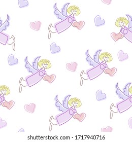 Fondo vectorial transparente para niños. Corazones, ángel. Patrón.