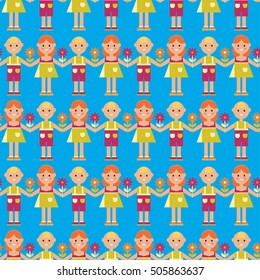 Seamless vector background with children. Print. Repeating background. Cloth design, wallpaper.
