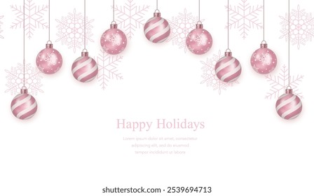 Seamless Vector Background With Christmas Ball Ornament And Text Space. Horizontally Repeatable.