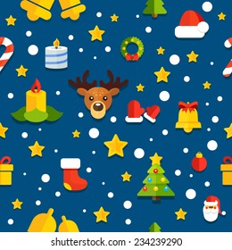 Seamless vector background with christmas elements in a flat style