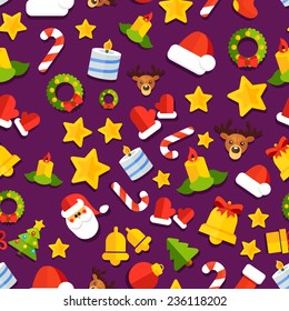 Seamless vector background with christmas elements in a flat style