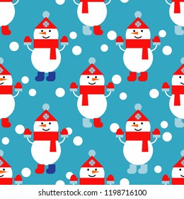 Seamless vector background with Christmas snowmen. Winter holiday vintage pattern. Can be used for wallpaper, textile, invitation card, wrapping, web page background.