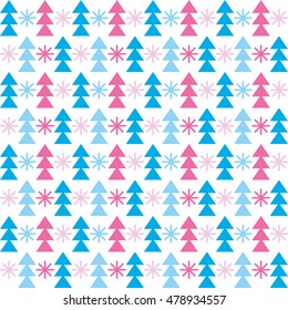 Seamless vector background with Christmas trees and snowflakes. Repeating background. Cloth design, wallpaper.