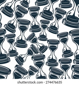 Seamless vector background with classic sand-glasses, antique hourglasses. Time without end concept, for use in design and as wallpaper.