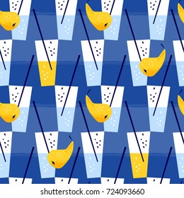 Seamless vector background with cocktail glasses and pears. Hand-drawn illustration