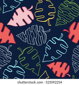 Seamless vector background with color abstract leaves