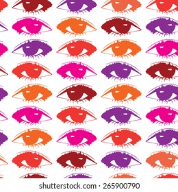Seamless vector background with colored eyes. Retro pattern with prints open eyes.
