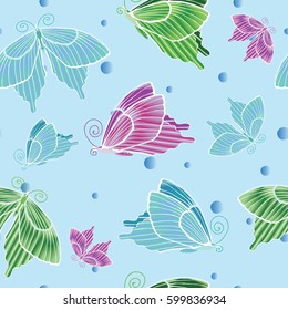 Seamless vector background with colorful butterflies